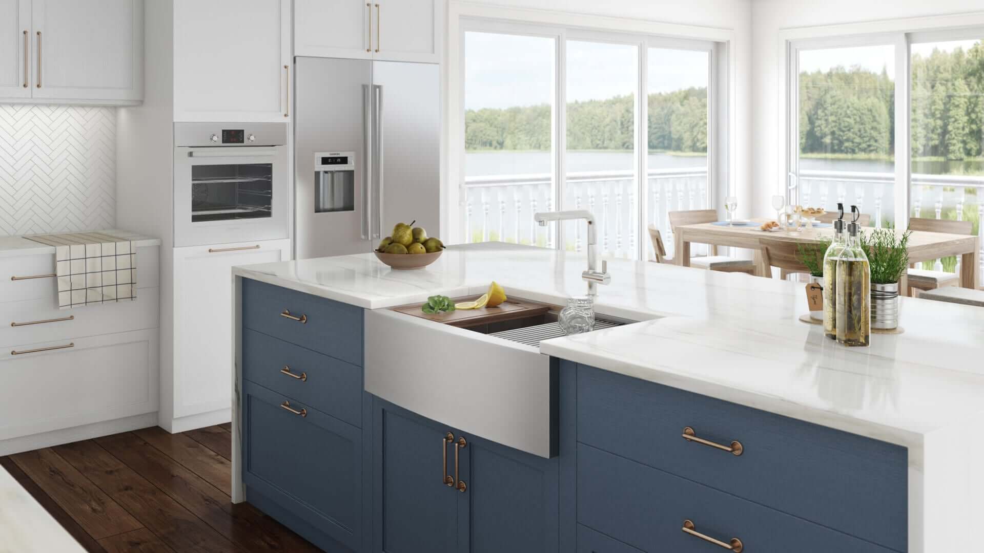 Alternative View of Ruvati Verona 33" Stainless Steel Workstation Apron-front Farmhouse Sink, 60/40 Low Divide Double Bowl, 16 Gauge, RVH9201