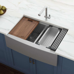 Alternate Image for Ruvati Verona 33" Stainless Steel Workstation Apron-front Farmhouse Sink, 60/40 Low Divide Double Bowl, 16 Gauge, RVH9201