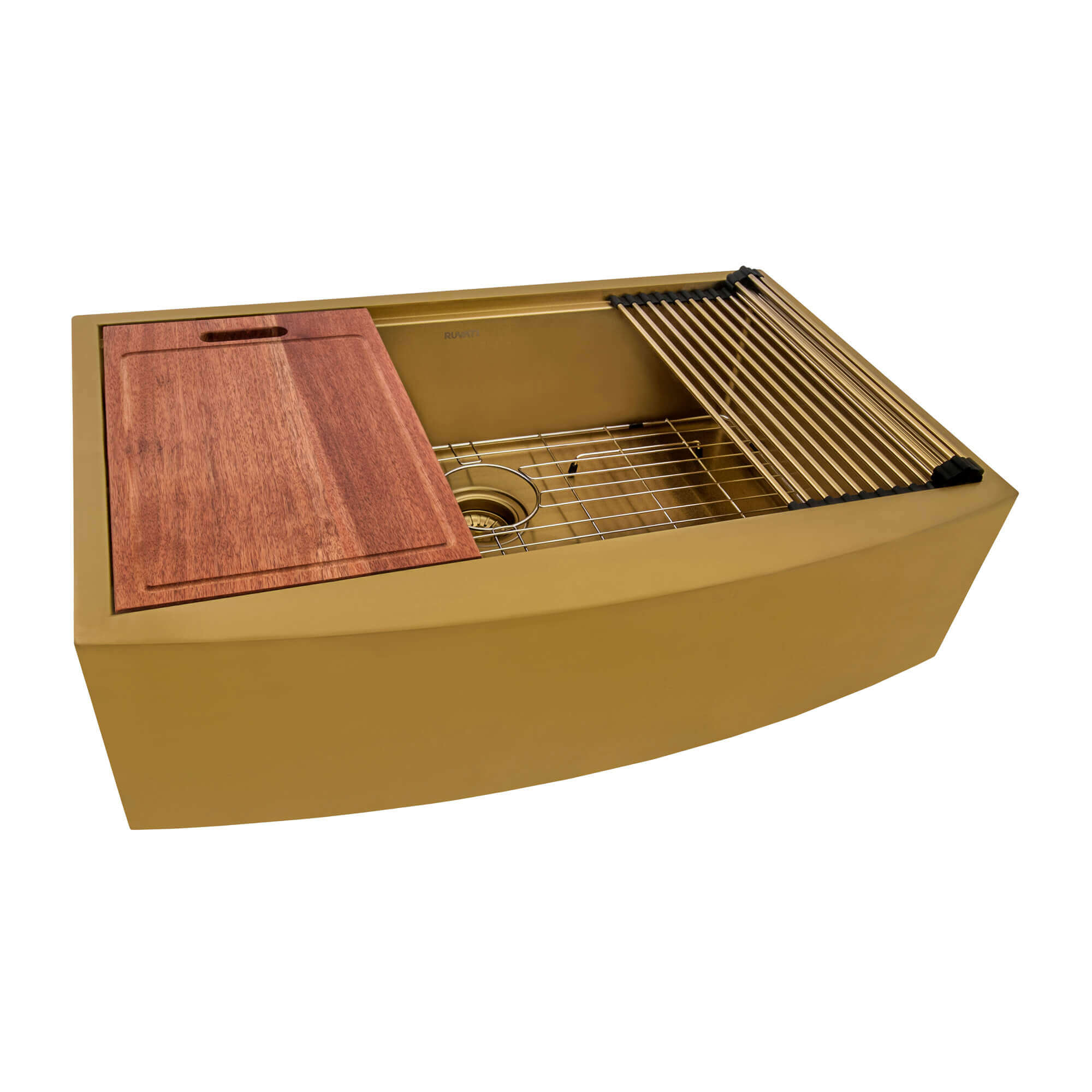 Alternative View of Ruvati Monaco 33" Stainless Steel Workstation Apron-front Farmhouse Sink, Matte Gold Brass Tone, 16 Gauge, RVH9207GG