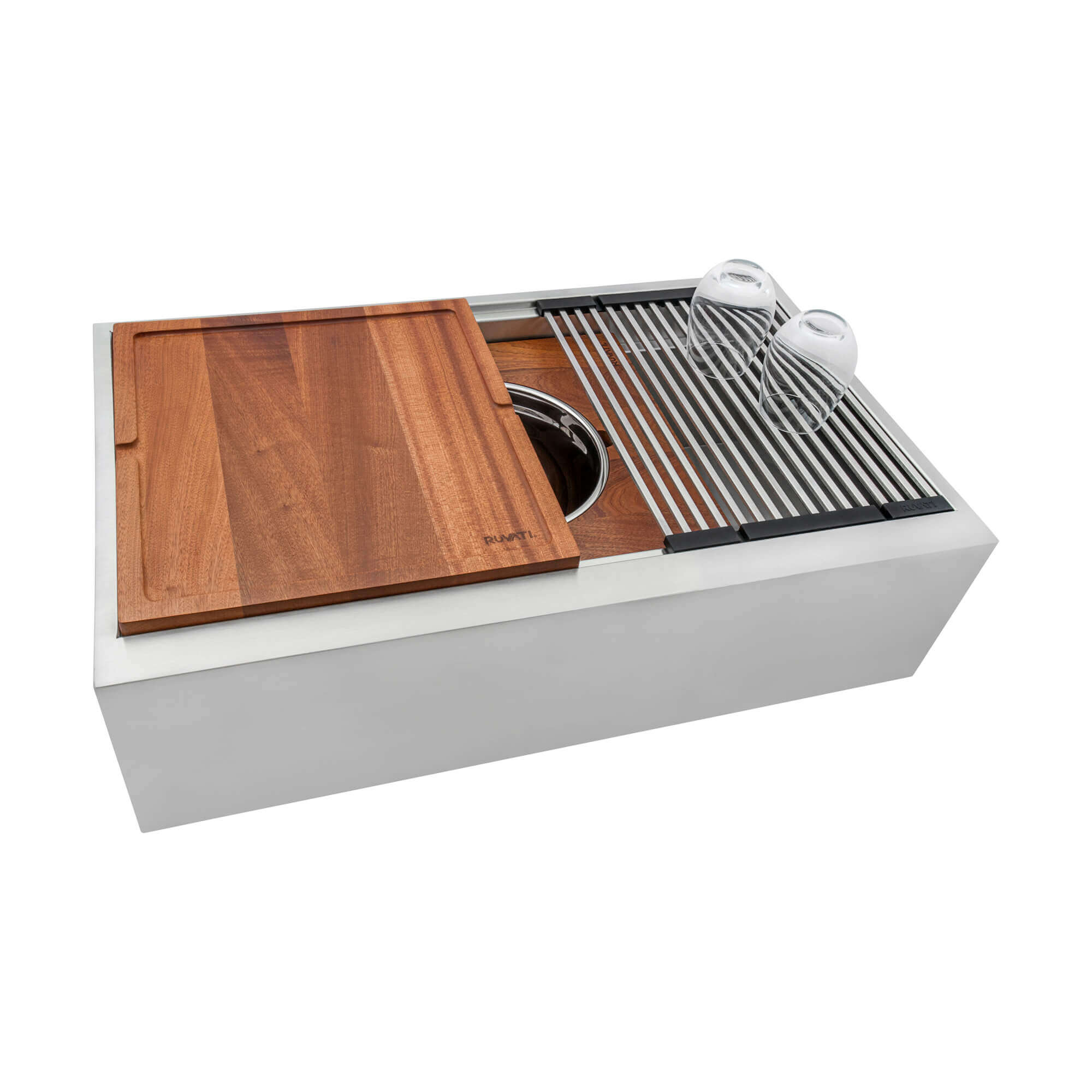 Alternative View of Ruvati Dual-Tier 34" Stainless Steel Workstation Apron-front Farmhouse Sink, 16 Gauge, RVH9222