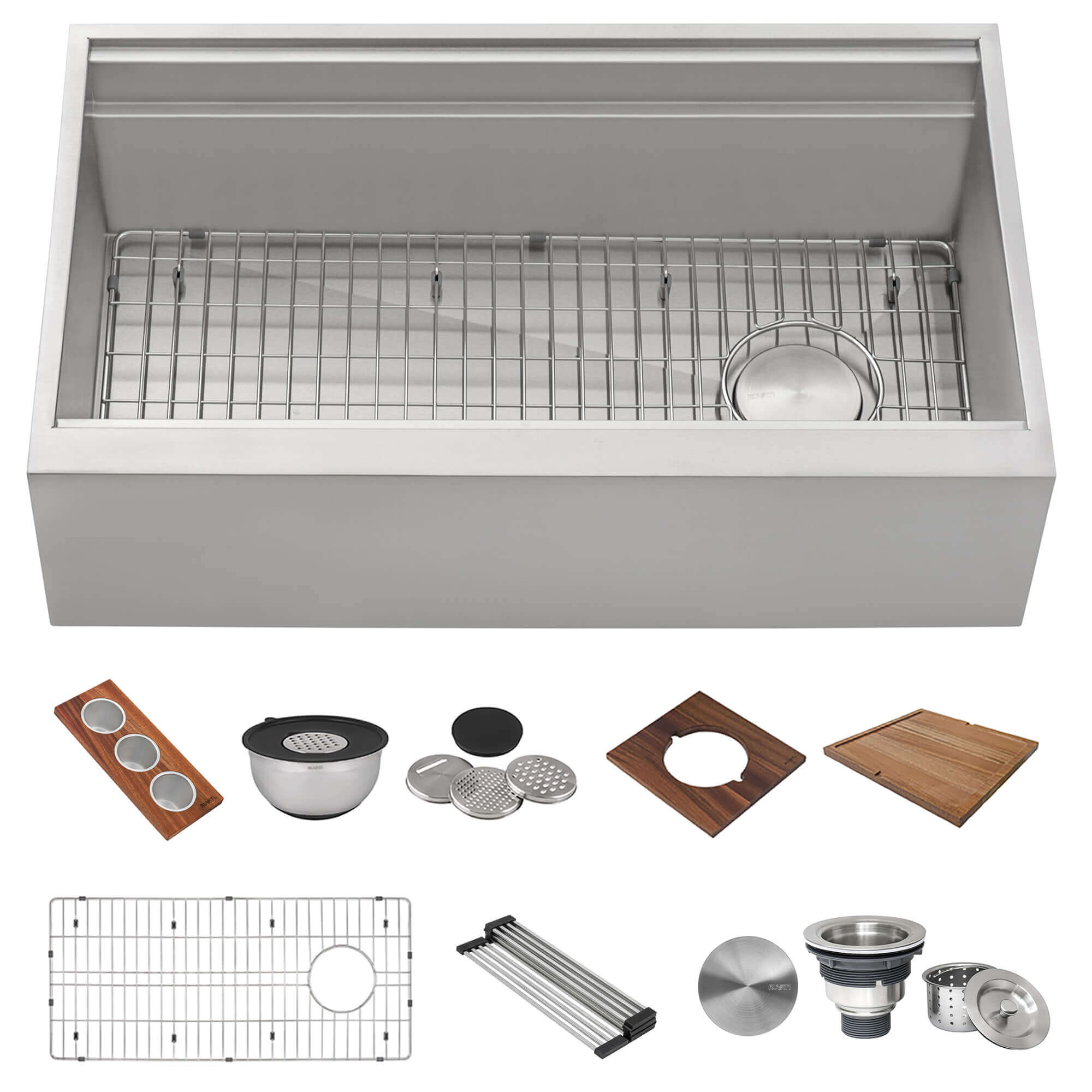 Alternative View of Ruvati Dual-Tier 34" Stainless Steel Workstation Apron-front Farmhouse Sink, 16 Gauge, RVH9222