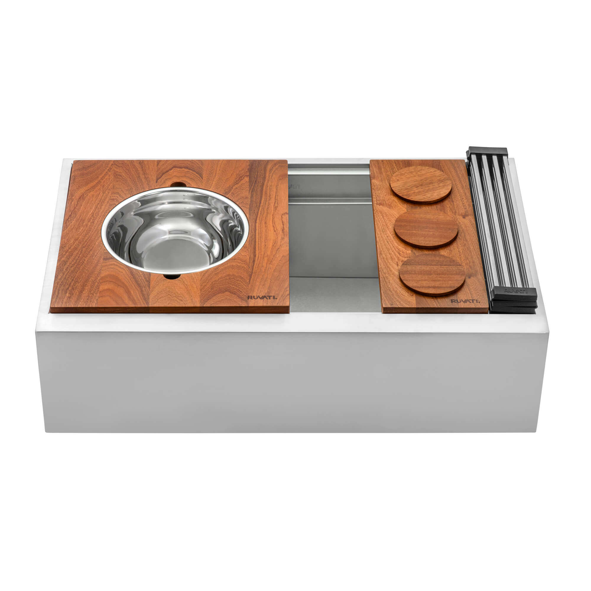 Alternative View of Ruvati Dual-Tier 34" Stainless Steel Workstation Apron-front Farmhouse Sink, 16 Gauge, RVH9222