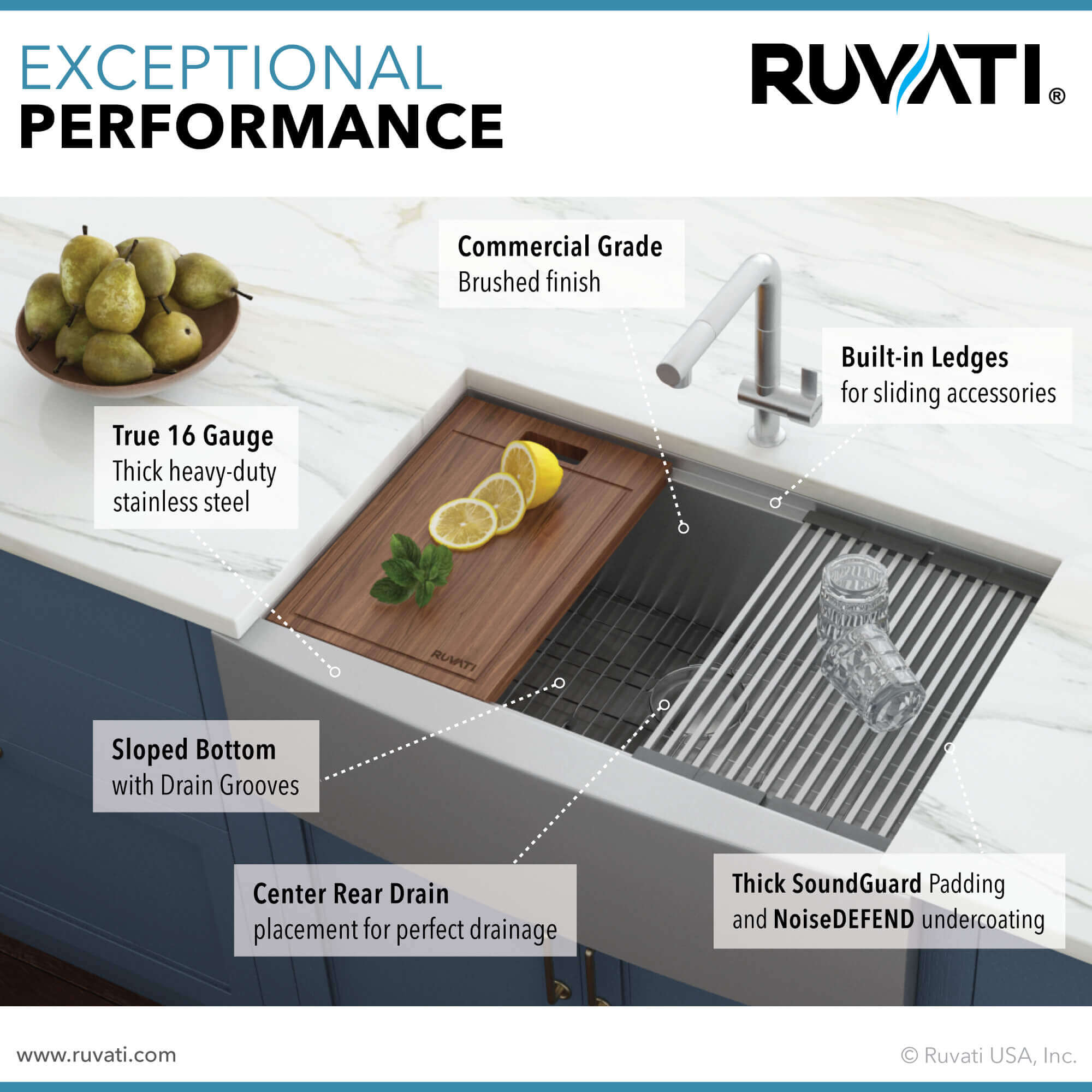 Alternative View of Ruvati Verona 36" Stainless Steel Workstation Apron-front Farmhouse Sink, 16 Gauge, RVH9300