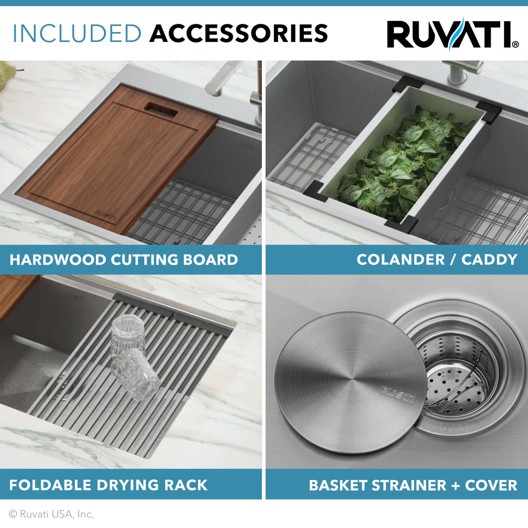 Alternative View of Ruvati Verona 36" Stainless Steel Workstation Apron-front Farmhouse Sink, 16 Gauge, RVH9300