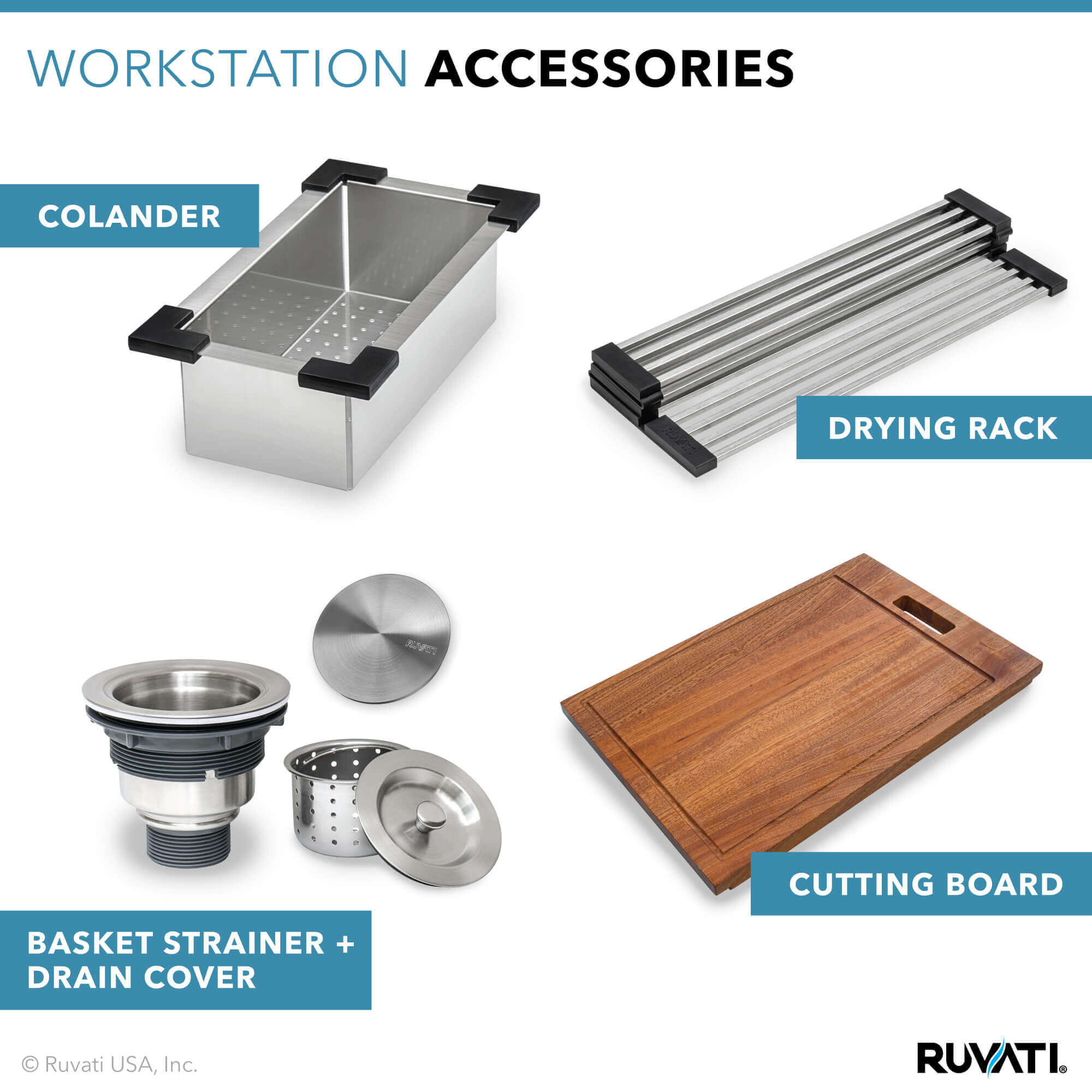 Alternative View of Ruvati Verona 36" Stainless Steel Workstation Apron-front Farmhouse Sink, 16 Gauge, RVH9300