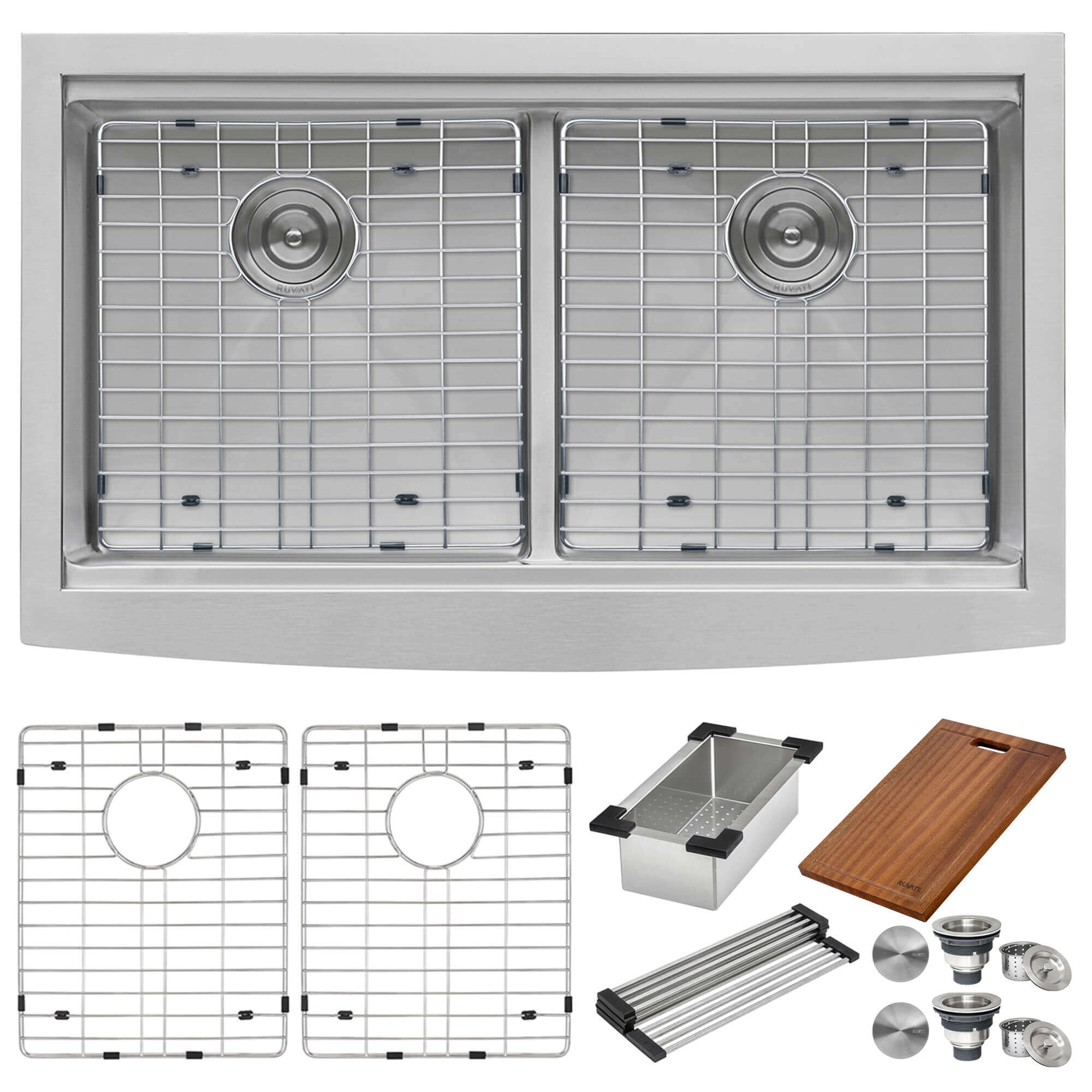 Alternative View of Ruvati Verona 36" Stainless Steel Workstation Apron-front Farmhouse Sink, 50/50 Low Divide Double Bowl, 16 Gauge, RVH9301
