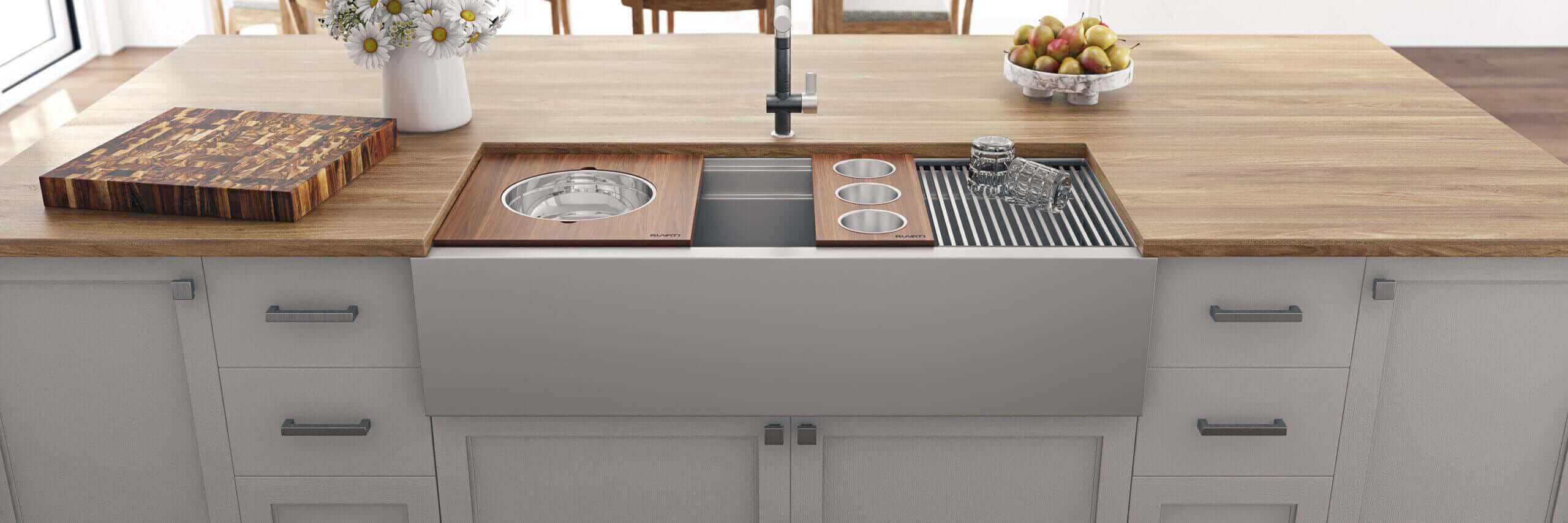 Alternative View of Ruvati Dual-Tier 45" Stainless Steel Workstation Apron-front Farmhouse Sink, 16 Gauge, RVH9333