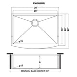 Dimensions Image for Ruvati Terraza 30" Stainless Steel Apron-front Farmhouse Sink, Copper Tone Matte Bronze, 16 Gauge, RVH9660CP