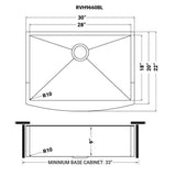 Dimensions for Ruvati Terraza 30" Stainless Steel Apron-front Farmhouse Sink, Copper Tone Matte Bronze, 16 Gauge, RVH9660CP