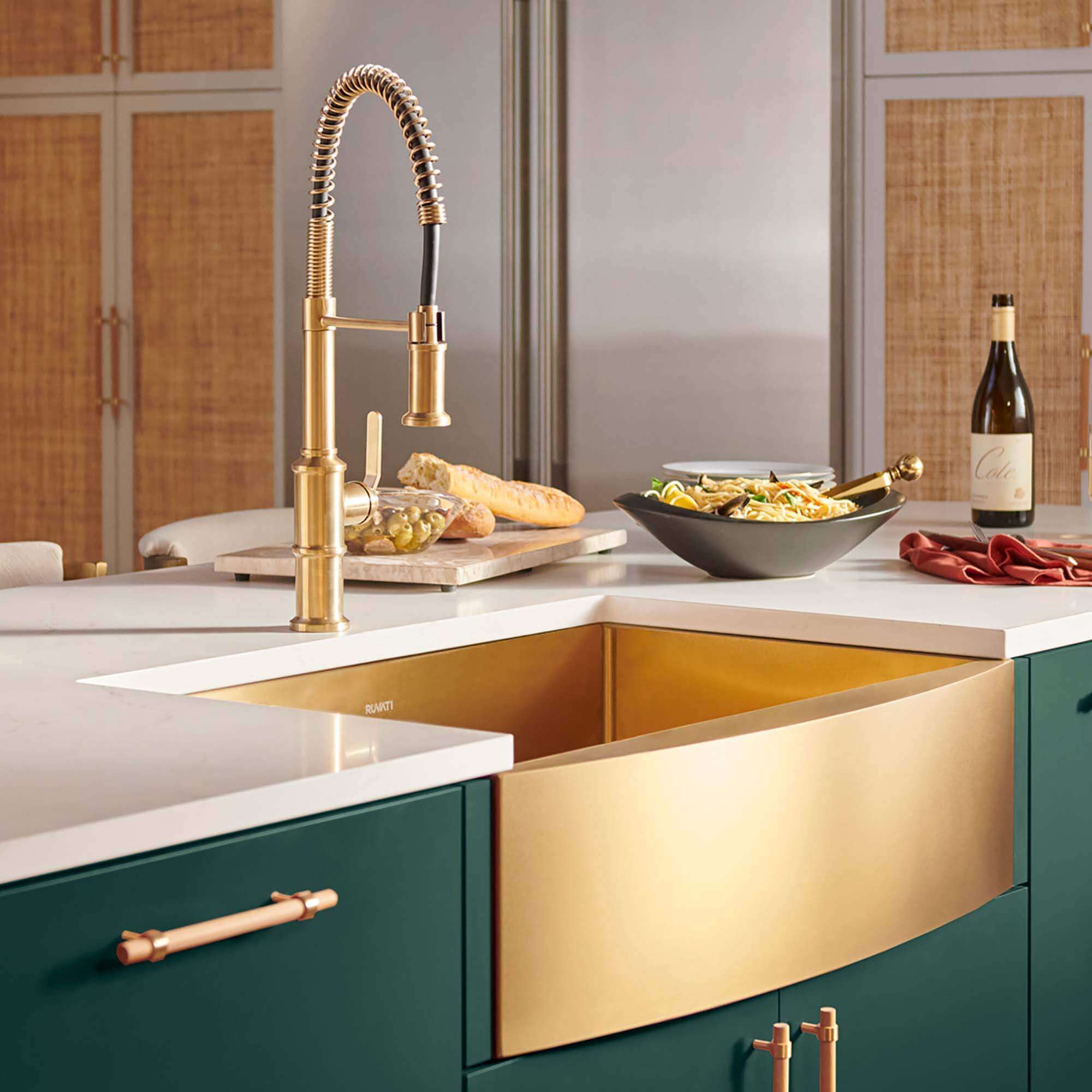 Alternative View of Ruvati Terraza 30" Stainless Steel Apron-front Farmhouse Sink, Brass Tone Matte Gold, 16 Gauge, RVH9660GG
