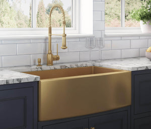 Alternate Image for Ruvati Terraza 30" Stainless Steel Apron-front Farmhouse Sink, Brass Tone Matte Gold, 16 Gauge, RVH9660GG