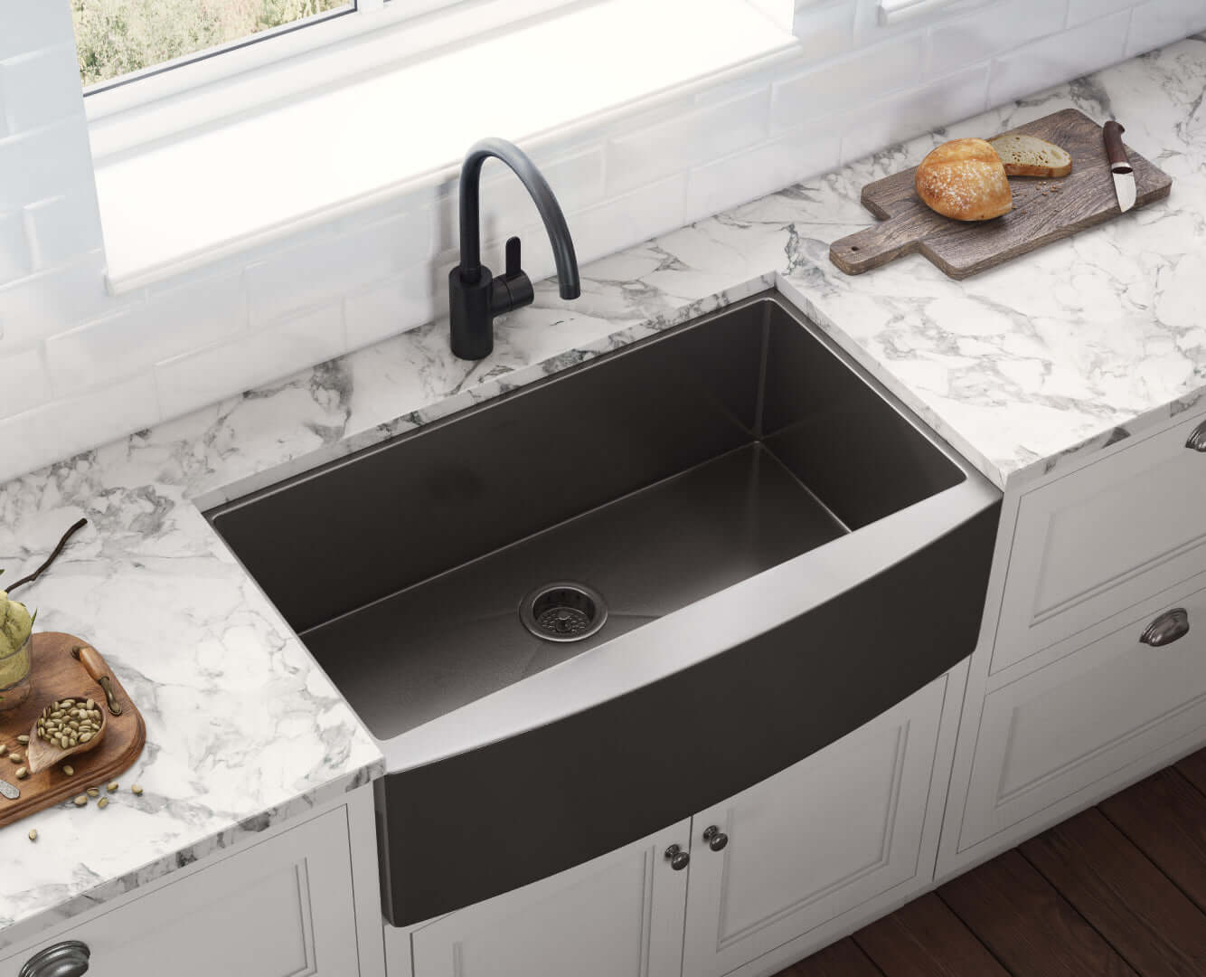 Alternative View of Ruvati Terraza 33" Stainless Steel Apron-front Farmhouse Sink, Gunmetal Matte Black, 16 Gauge, RVH9733BL