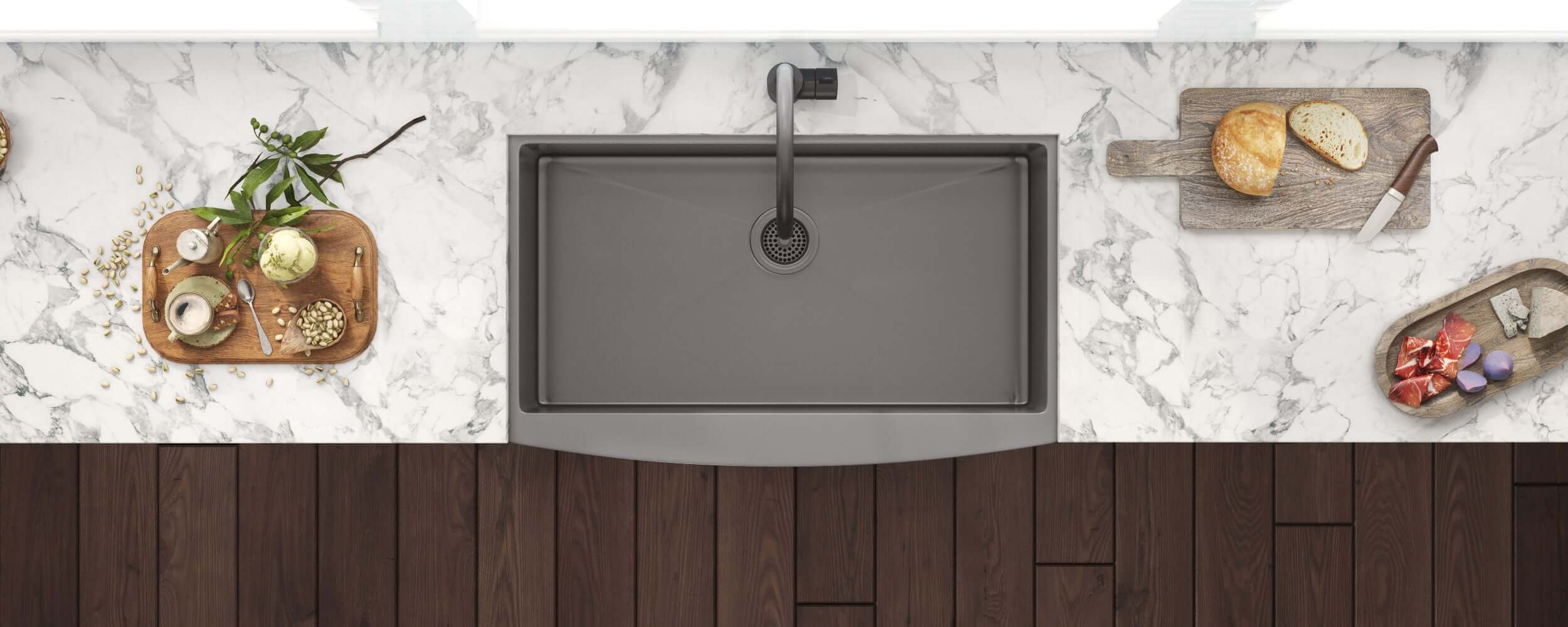 Alternative View of Ruvati Terraza 33" Stainless Steel Apron-front Farmhouse Sink, Gunmetal Matte Black, 16 Gauge, RVH9733BL