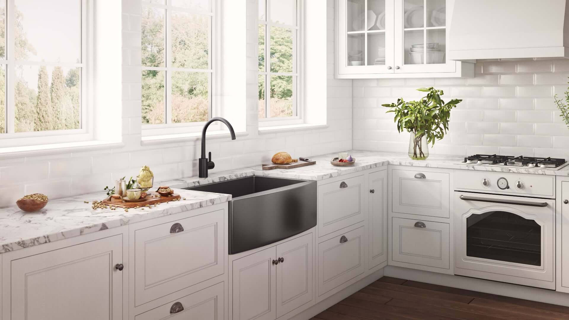 Alternative View of Ruvati Terraza 33" Stainless Steel Apron-front Farmhouse Sink, Gunmetal Matte Black, 16 Gauge, RVH9733BL
