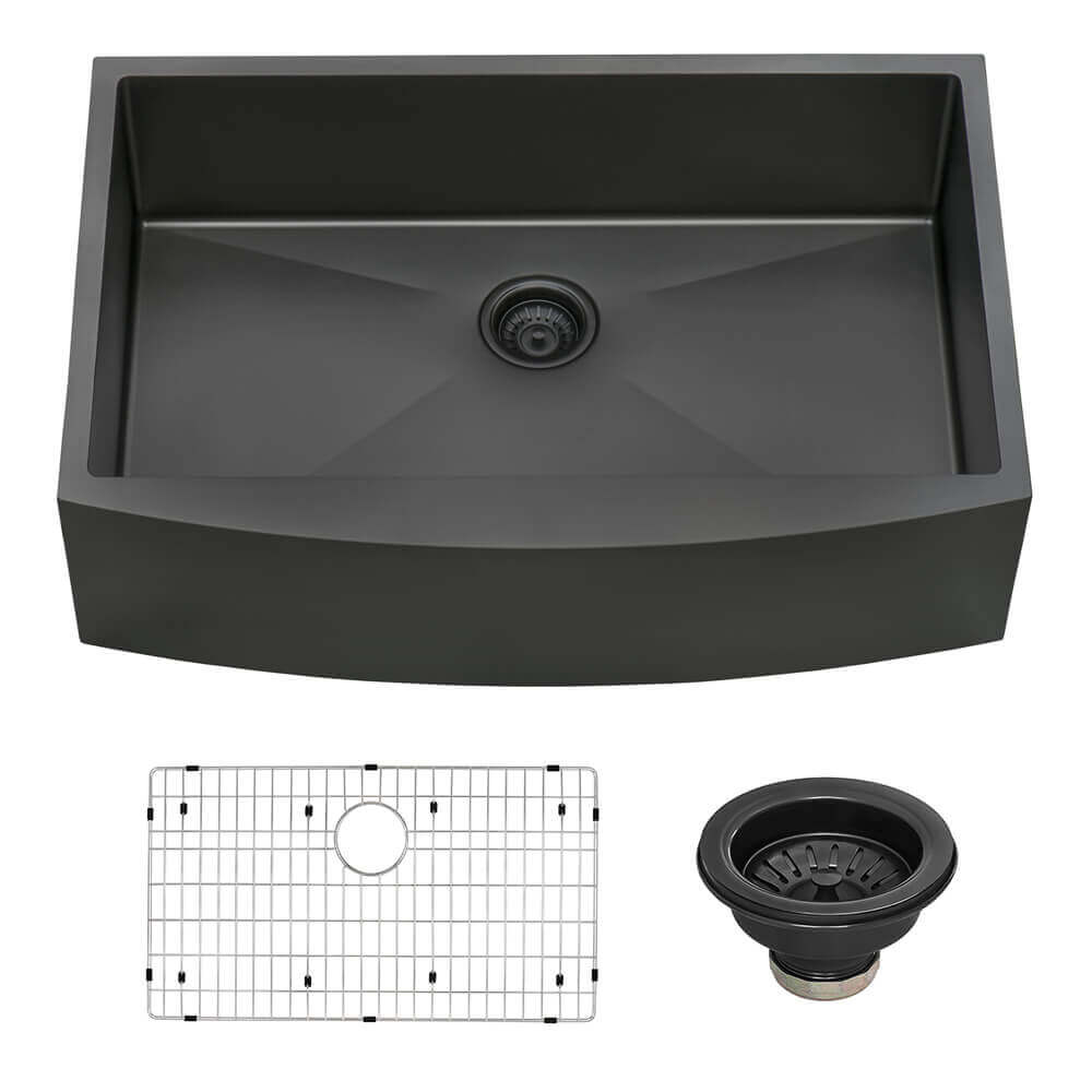 Alternative View of Ruvati Terraza 33" Stainless Steel Apron-front Farmhouse Sink, Gunmetal Matte Black, 16 Gauge, RVH9733BL