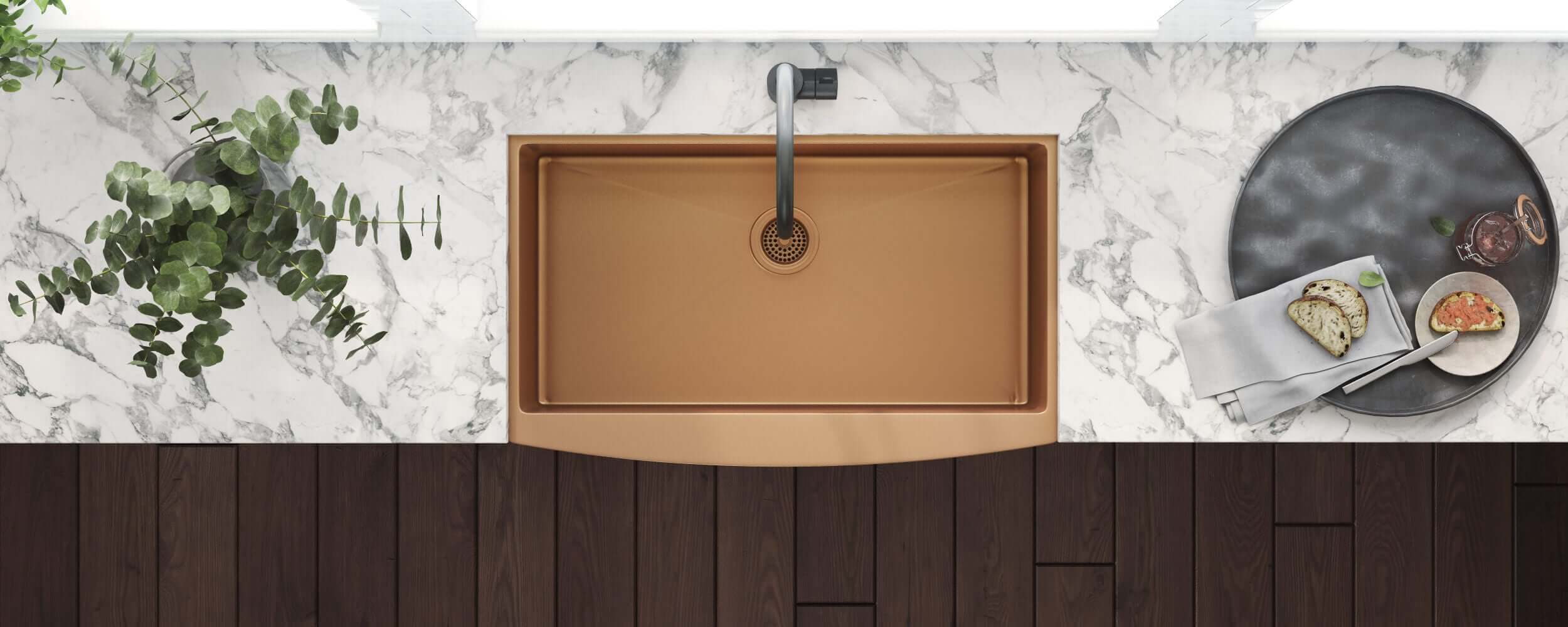 Alternative View of Ruvati Terraza 33" Stainless Steel Apron-front Farmhouse Sink, Copper Tone Matte Bronze, 16 Gauge, RVH9733CP
