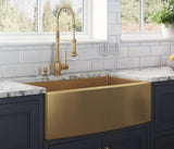 Main Image of Ruvati Terraza 33" Stainless Steel Apron-front Farmhouse Sink, Brass Tone Matte Gold, 16 Gauge, RVH9733GG