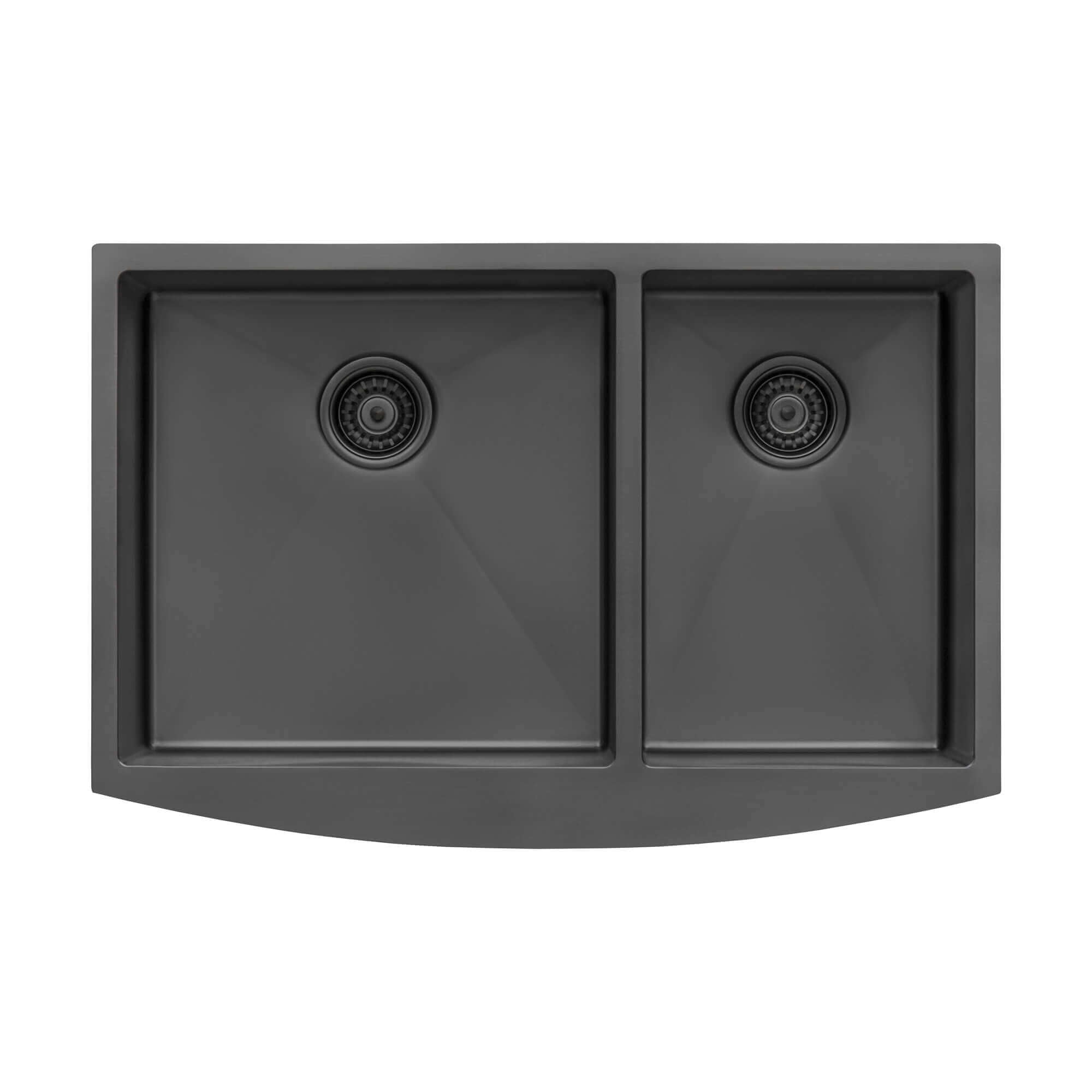 Alternative View of Ruvati Terraza 33" Stainless Steel Apron-front Farmhouse Sink, 60/40 Double Bowl, Gunmetal Matte Black, 16 Gauge, RVH9742BL
