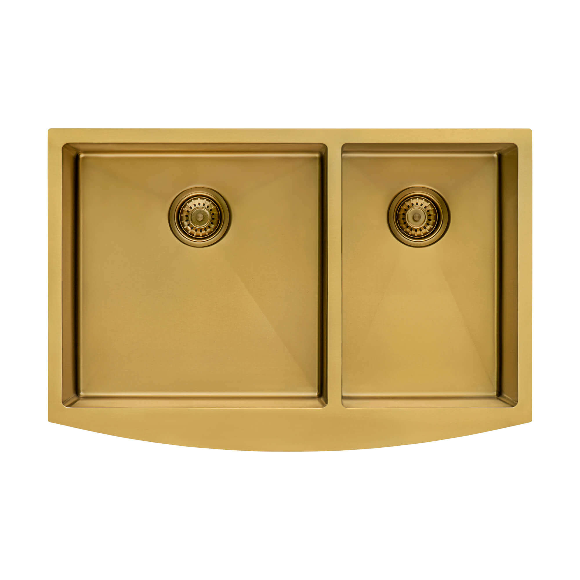 Alternative View of Ruvati Terraza 33" Stainless Steel Apron-front Farmhouse Sink, 60/40 Double Bowl, Brass Tone Matte Gold, 16 Gauge, RVH9742GG