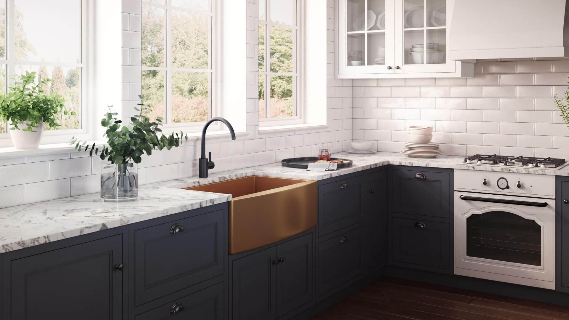 Alternative View of Ruvati Terraza 36" Stainless Steel Apron-front Farmhouse Sink, Copper Tone Matte Bronze, 16 Gauge, RVH9880CP