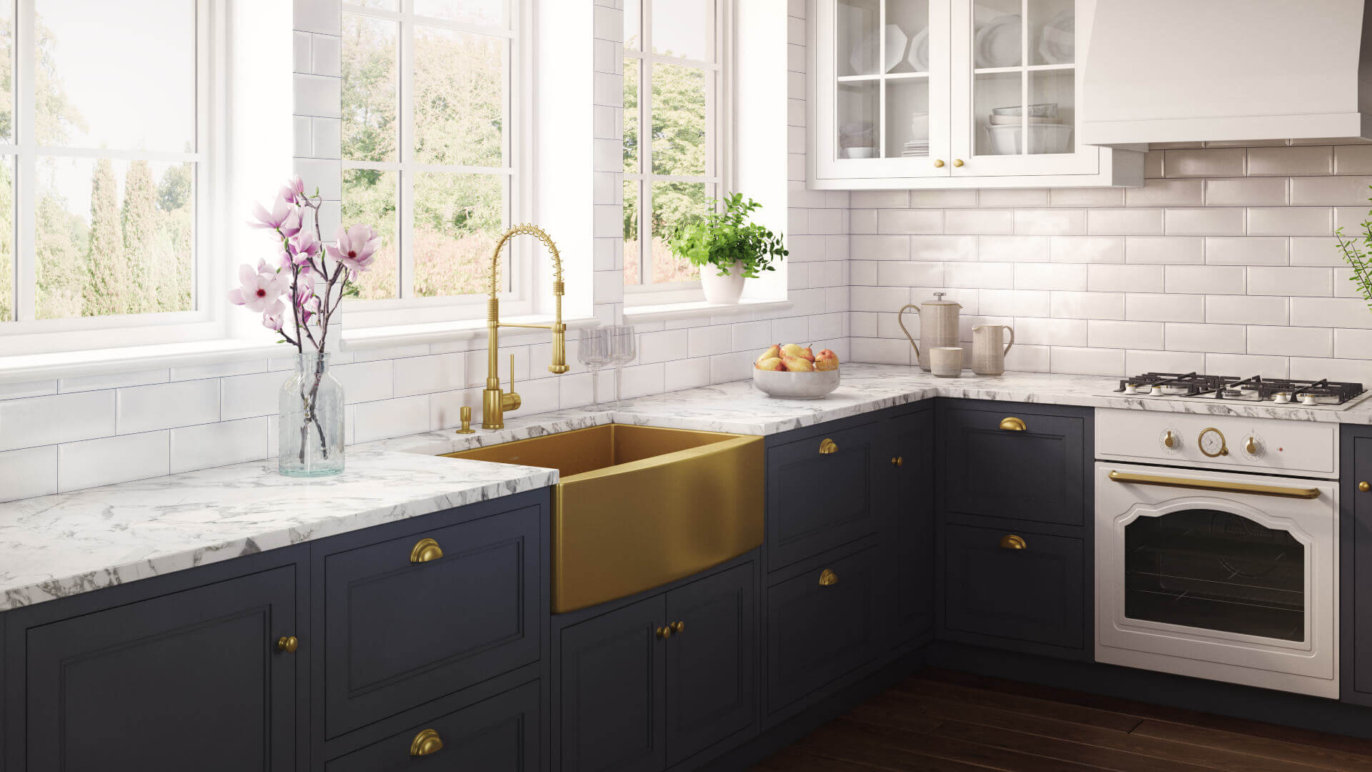 Alternative View of Ruvati Terraza 36" Stainless Steel Apron-front Farmhouse Sink, Brass Tone Matte Gold, 16 Gauge, RVH9880GG