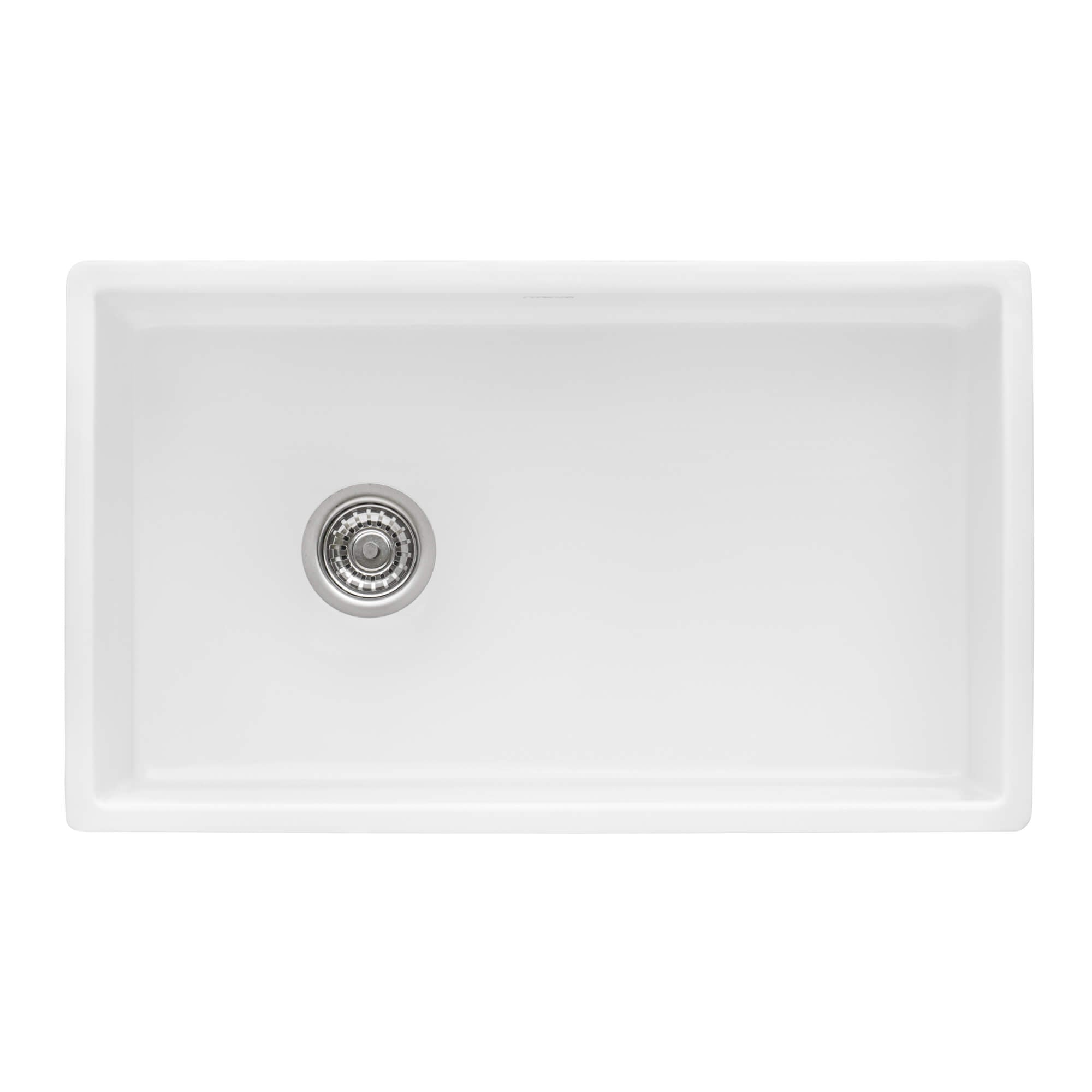 Alternative View of Ruvati Fiamma 30" Fireclay Offset Drain Farmhouse Sink, White, Left Drain, RVL2018WL