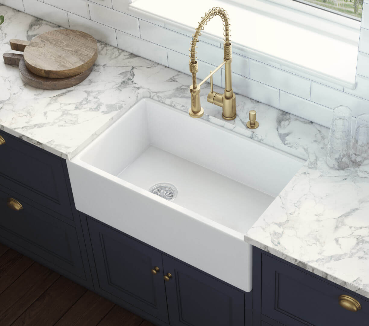 30 in. Single Bowl Farmhouse Fireclay Kitchen Sink with Left Offset Drain in White