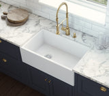 Main Image of Ruvati Fiamma 30" Fireclay Offset Drain Farmhouse Sink, White, Left Drain, RVL2018WL