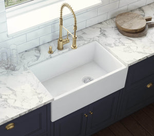 Alternate Image for Ruvati Fiamma 30" Fireclay Offset Drain Farmhouse Sink, White, Right Drain, RVL2018WR