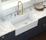 Main Image of Ruvati Fiamma 30" Fireclay Offset Drain Farmhouse Sink, White, Right Drain, RVL2018WR