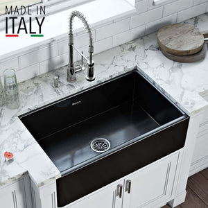 Alternate Image for Ruvati Fiamma 30" Reversible Fireclay Apron-front Farmhouse Sink, Glossy Black, RVL2100BK