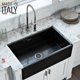 Main Image of Ruvati Fiamma 30" Reversible Fireclay Apron-front Farmhouse Sink, Glossy Black, RVL2100BK