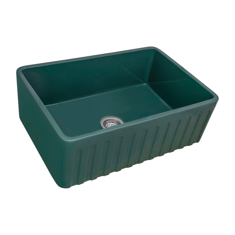 Main Image of Ruvati Fiamma 30 x 20 inch Fireclay Reversible Farmhouse Apron-Front Kitchen Sink Single Bowl, Emerald Green, RVL2100EG