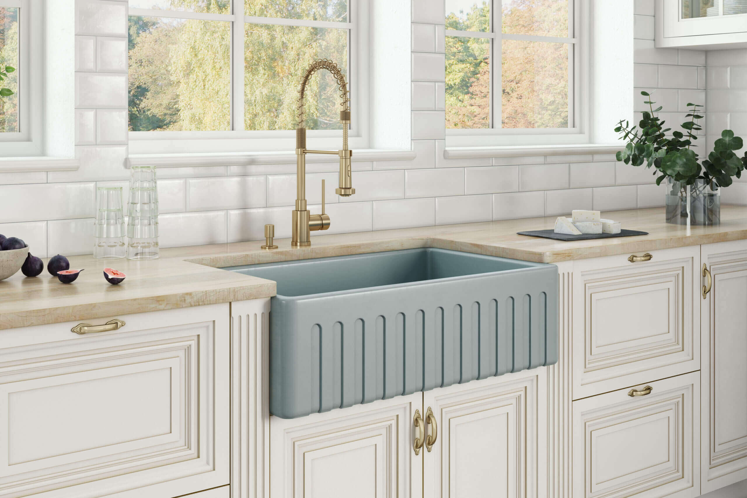 Alternative View of Ruvati Fiamma 30" Reversible Fireclay Apron-front Farmhouse Sink, Horizon Gray, RVL2100GR