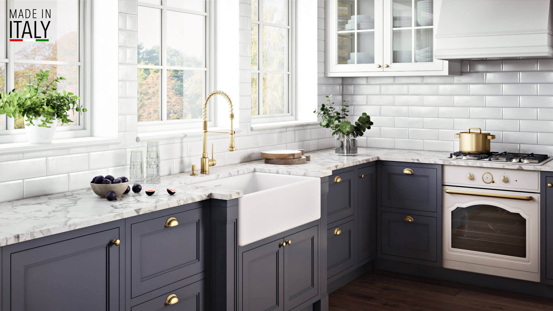 Alternative View of Ruvati Fiamma 30" Reversible Fireclay Apron-front Farmhouse Sink, White, RVL2100WH