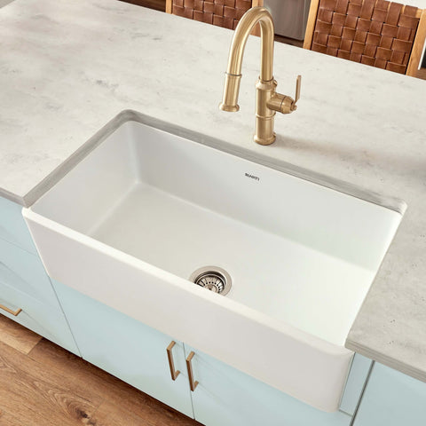 Main Image of Ruvati Fiamma 30" Reversible Fireclay Apron-front Farmhouse Sink, White, RVL2100WH