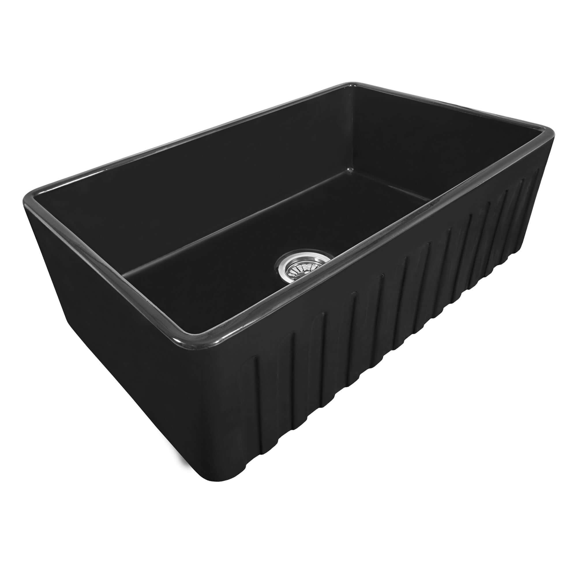 Alternative View of Ruvati Fiamma 33" Reversible Fireclay Apron-front Farmhouse Sink, Glossy Black, RVL2300BK