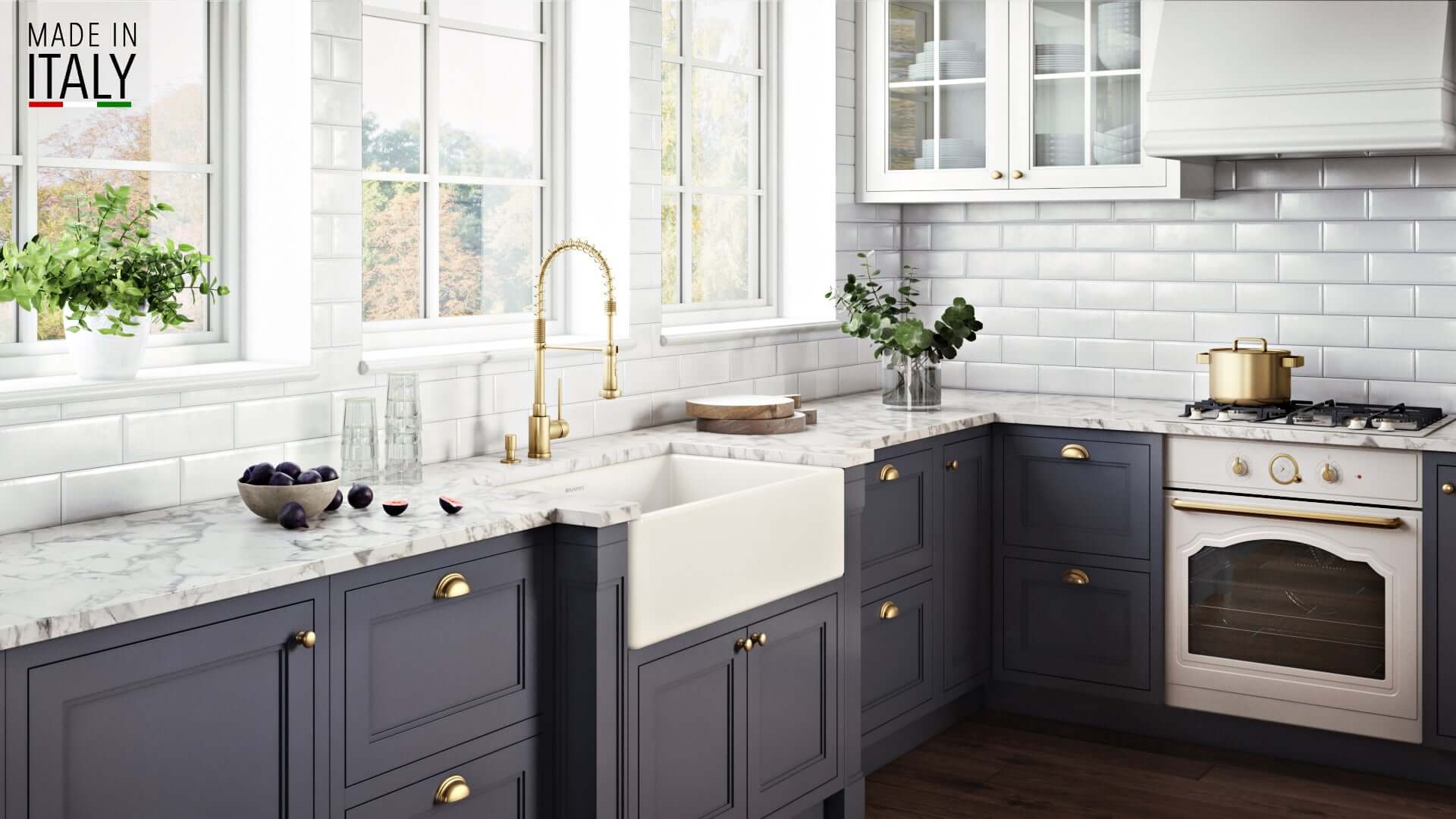 Alternative View of Ruvati Fiamma 33" Reversible Fireclay Apron-front Farmhouse Sink, Biscuit, RVL2300BS