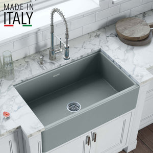 Alternate Image for Ruvati Fiamma 33" Reversible Fireclay Apron-front Farmhouse Sink, Horizon Gray, RVL2300GR