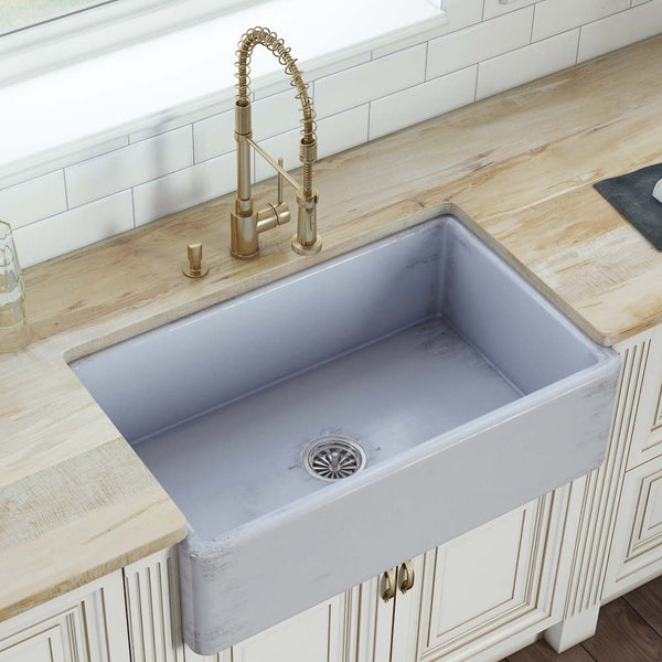 Main Image of Ruvati Fiamma 33" Reversible Fireclay Apron-front Farmhouse Sink, Distressed Coastal Blue, RVL2300SB