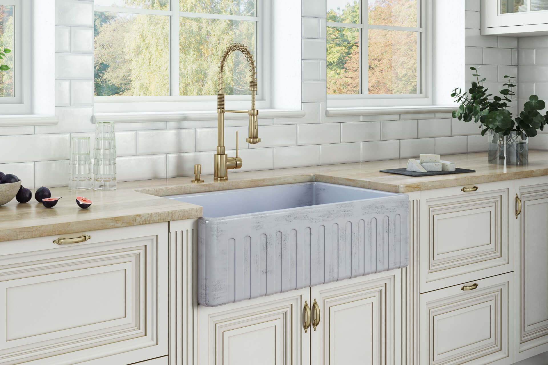 Alternative View of Ruvati Fiamma 33" Reversible Fireclay Apron-front Farmhouse Sink, Distressed Coastal Blue, RVL2300SB