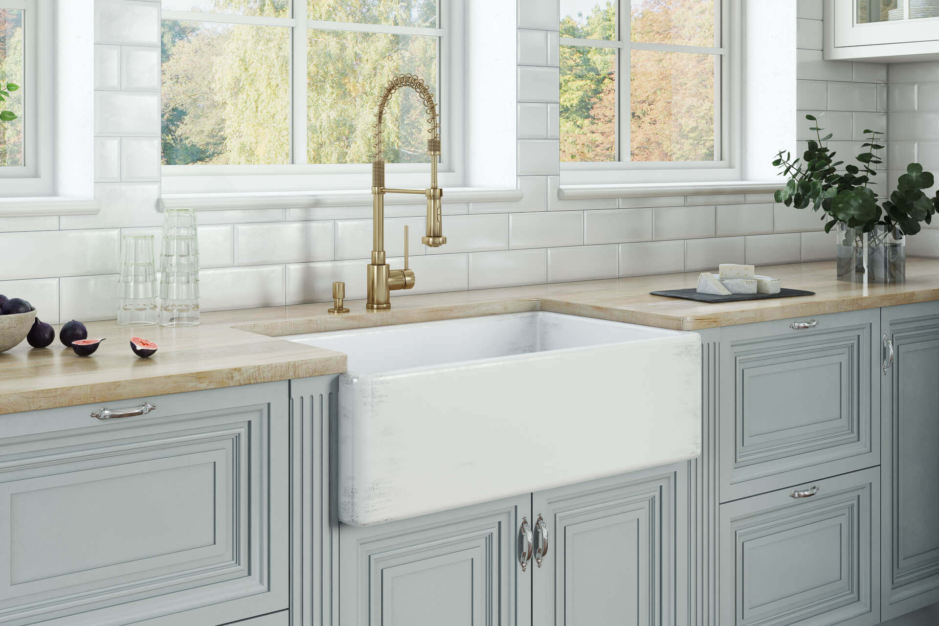 Alternative View of Ruvati Fiamma 33" Reversible Fireclay Apron-front Farmhouse Sink, Distressed White, RVL2300SW