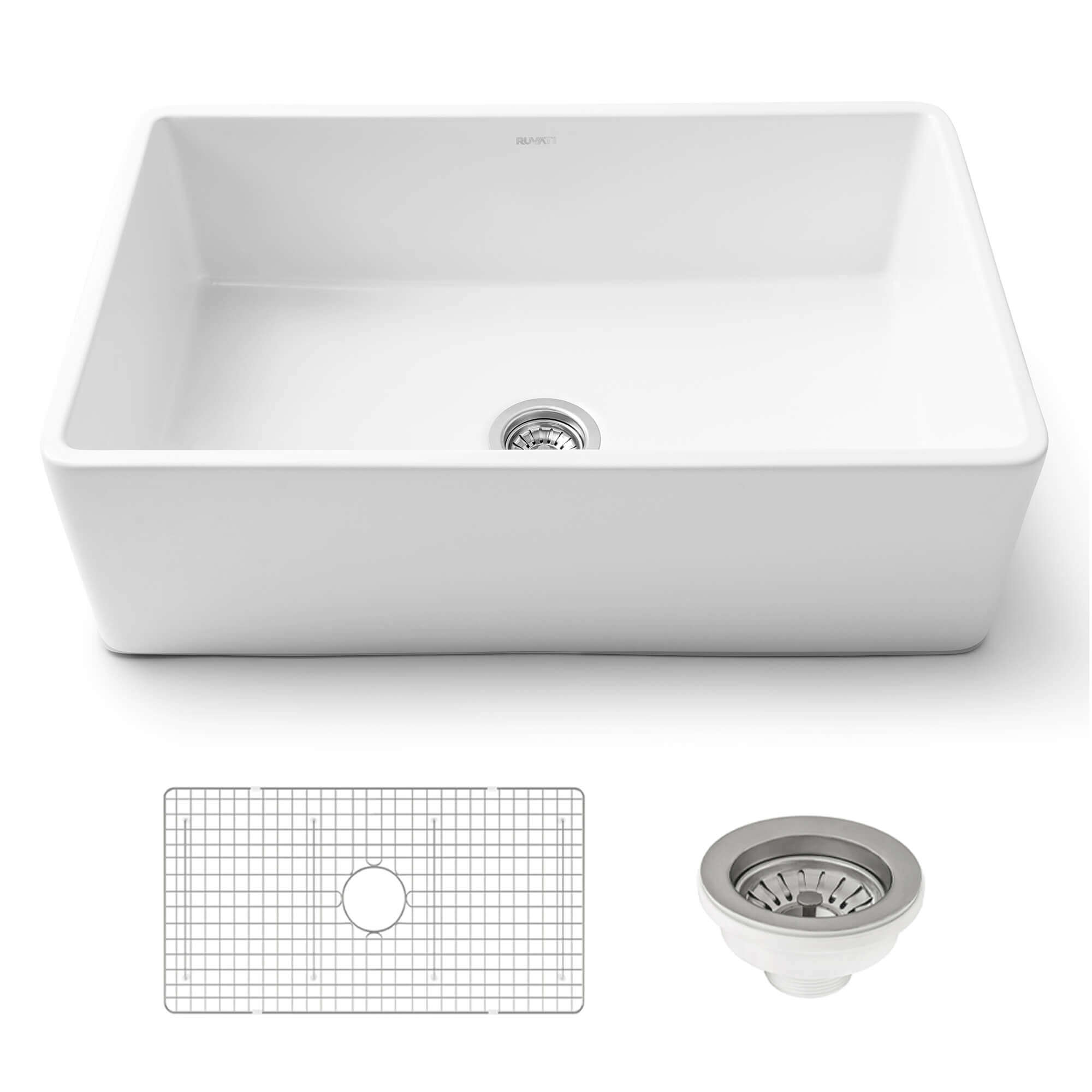 Alternative View of Ruvati Fiamma 33" Reversible Fireclay Apron-front Farmhouse Sink, White, RVL2300WH