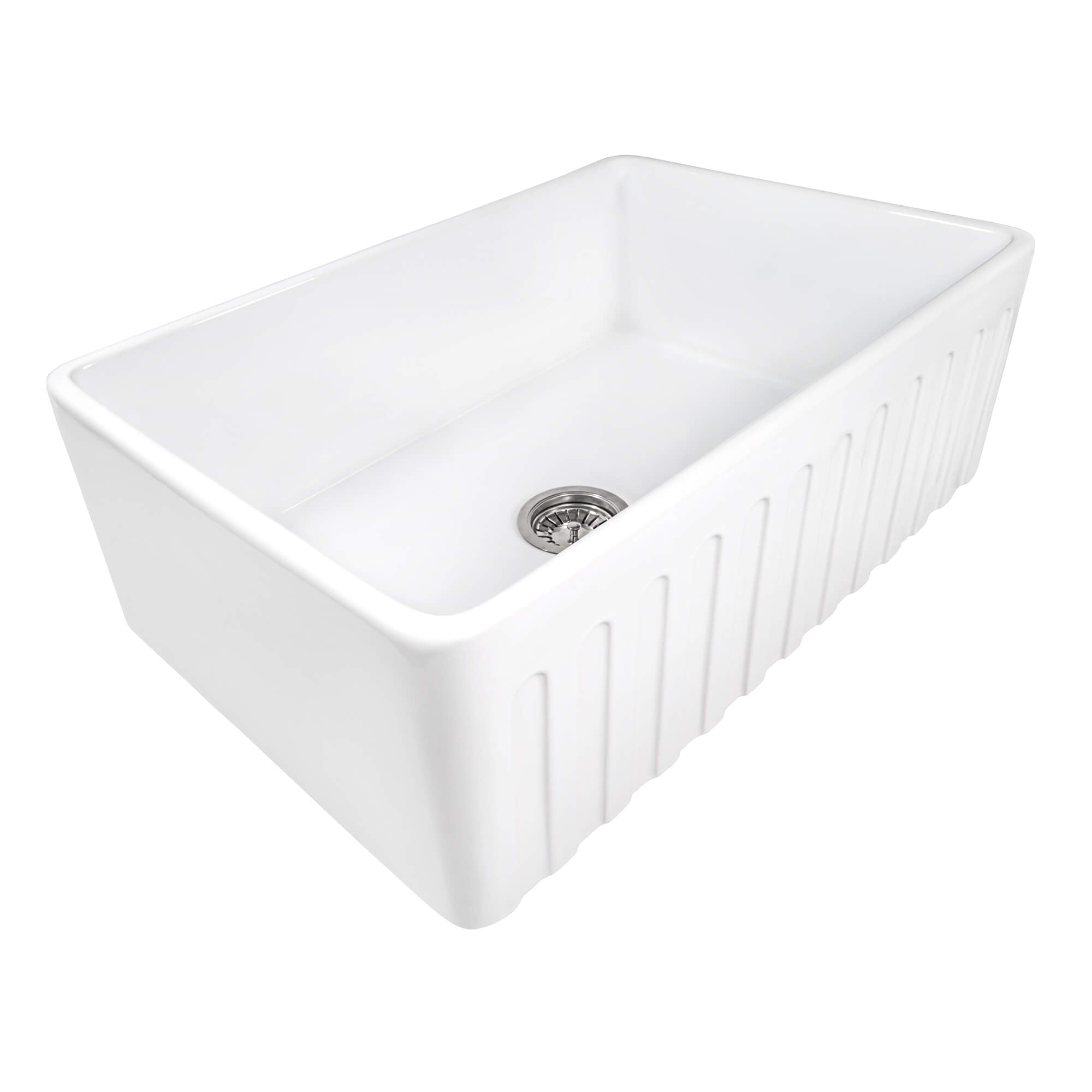Alternative View of Ruvati Fiamma 33" Reversible Fireclay Apron-front Farmhouse Sink, White, RVL2300WH