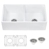 Alternative View of Ruvati Fiamma 33" Fireclay Apron-front Farmhouse Sink, 50/50 Double Bowl, White, RVL2311WH