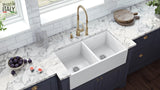 Alternative View of Ruvati Fiamma 33" Fireclay Apron-front Farmhouse Sink, 50/50 Double Bowl, White, RVL2311WH