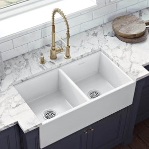 Alternate Image for Ruvati Fiamma 33" Fireclay Apron-front Farmhouse Sink, 50/50 Double Bowl, White, RVL2311WH