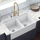 Main Image of Ruvati Fiamma 33" Fireclay Apron-front Farmhouse Sink, 50/50 Double Bowl, White, RVL2311WH