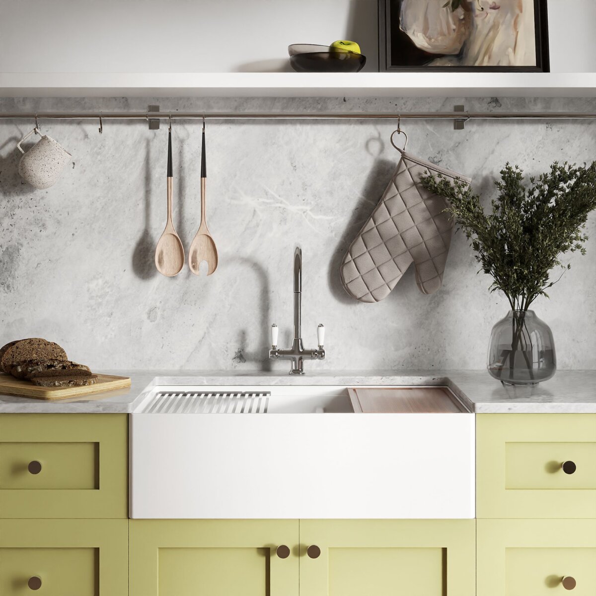 Ruvati Fiore 33" Fireclay Workstation Farmhouse Sink, 60/40 Double Bowl, White, RVL2382WH