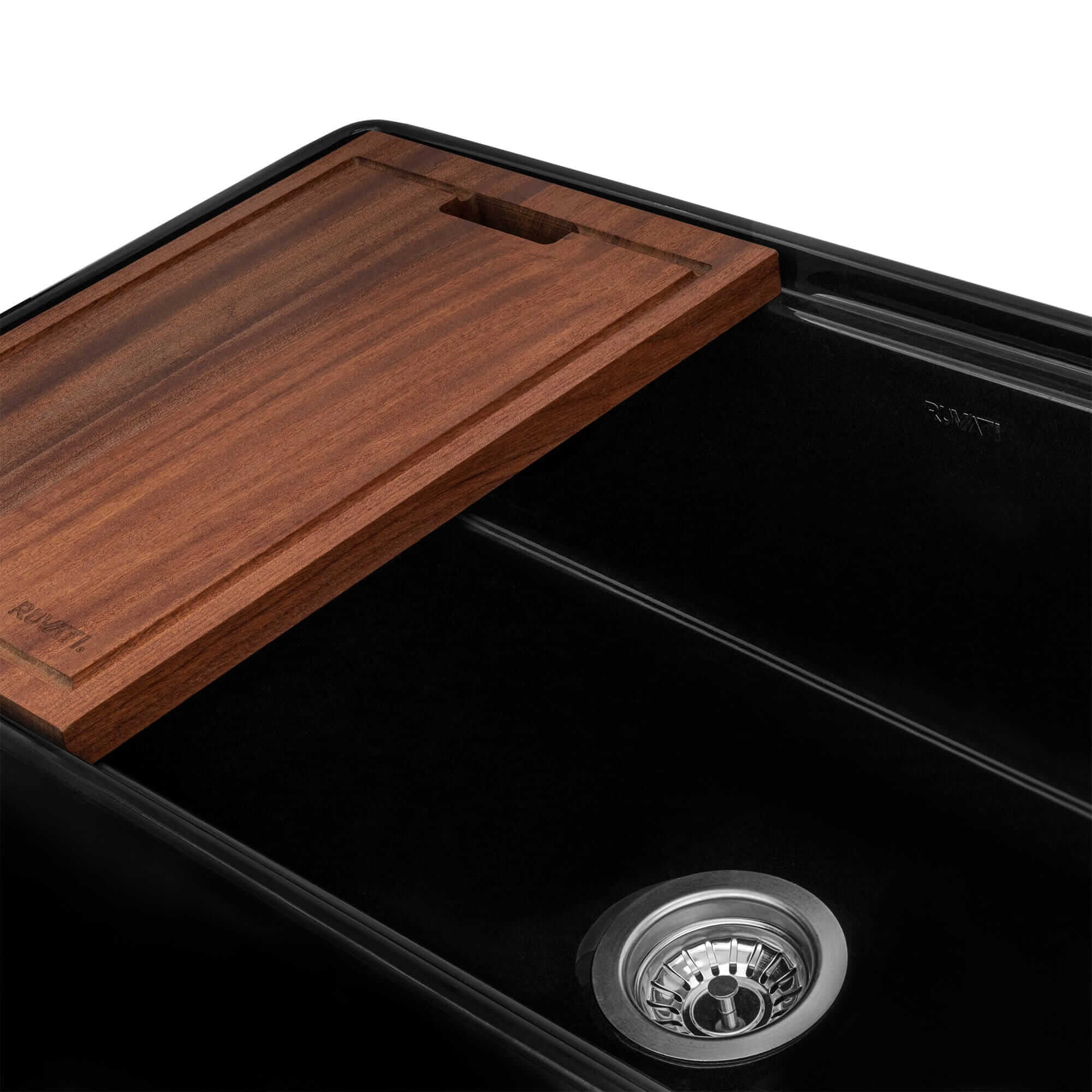 Alternative View of Ruvati Fiore 33 inch Fireclay Workstation Black Farmhouse Kitchen Sink Apron Front Single Bowl, Glossy Black, RVL2387BK